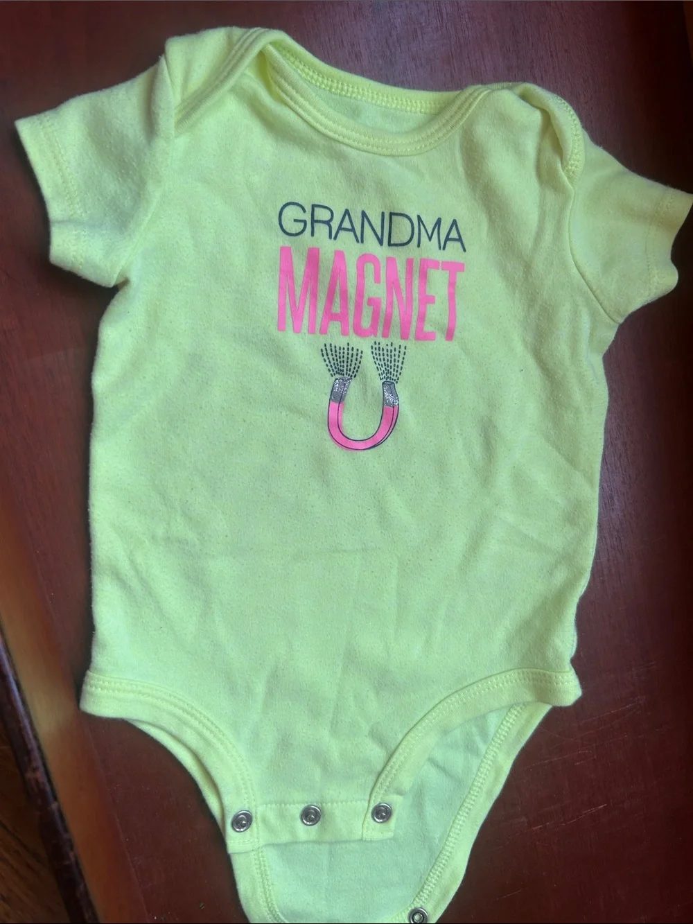 Grandma Magnet Neon Green Baby One-Piece 6 months
